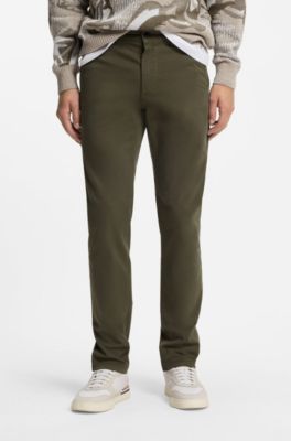 Slim-fit trousers in overdyed stretch satin, Khaki