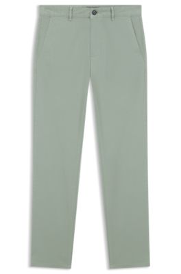 Slim-fit chinos in stretch-cotton satin, Light Green