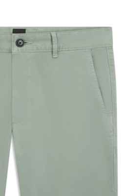 Slim-fit chinos in stretch-cotton satin, Light Green