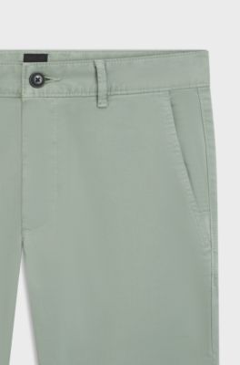 Slim-fit trousers in overdyed stretch satin, Light Green