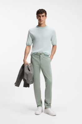 Slim-fit trousers in overdyed stretch satin, Light Green