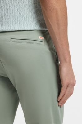 Slim-fit trousers in overdyed stretch satin, Light Green