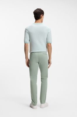 Slim-fit chinos in stretch-cotton satin, Light Green