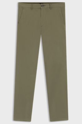 Slim-fit chinos in stretch-cotton satin, Olive