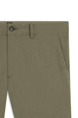스트레치 코튼 새틴 슬림 핏 치노, 올리브