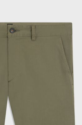 Slim-fit chinos in stretch-cotton satin, Olive