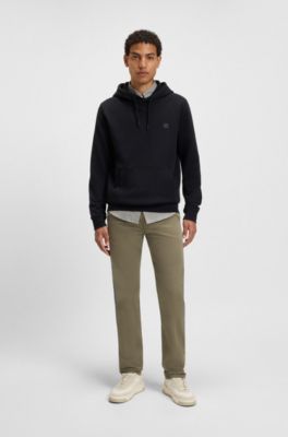 Chino slim fit in satin di cotone elasticizzato, Oliva