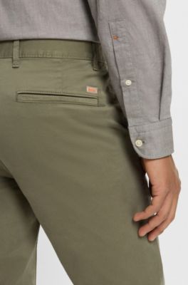 Slim-fit chinos in stretch-cotton satin, Olive