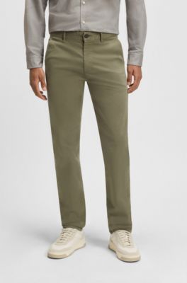 Slim-fit chinos in stretch-cotton satin, Olive