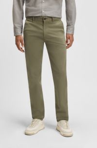 Slim-fit chinos in stretch-cotton satin, Green