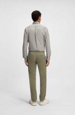 Slim-fit chinos in stretch-cotton satin, Olive