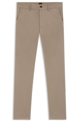 Slim-fit chinos in stretch-cotton satin, Beige