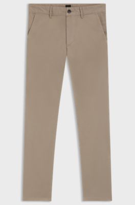 Slim-fit trousers in overdyed stretch satin, Beige