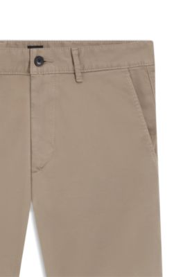 Slim-fit chinos in stretch-cotton satin, Beige
