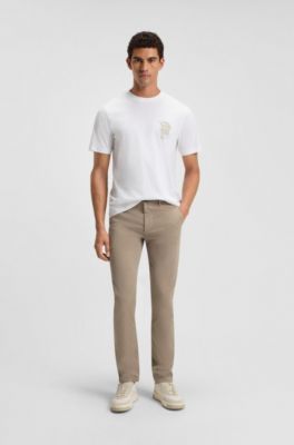 Chino slim fit in satin di cotone elasticizzato, Beige