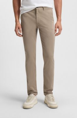 Slim-fit trousers in overdyed stretch satin, Beige