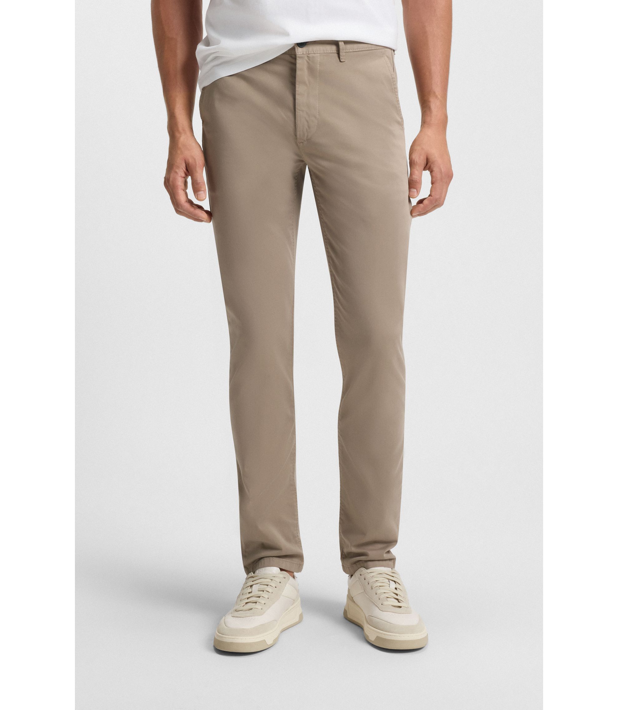 BOSS - Slim-fit chinos in stretch-cotton satin - Light Beige