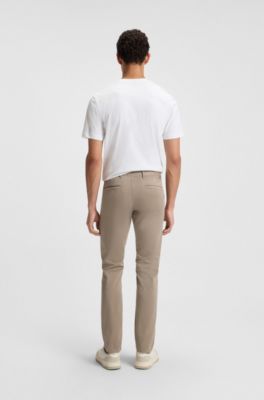 Chino slim fit in satin di cotone elasticizzato, Beige