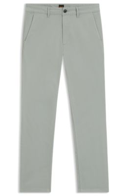 Slim-fit chinos in stretch-cotton satin, Light Green