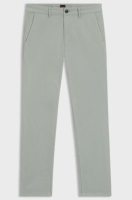 Slim-fit trousers in overdyed stretch satin, Light Green