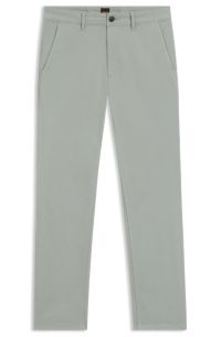 Slim-fit chinos in stretch-cotton satin, Light Green