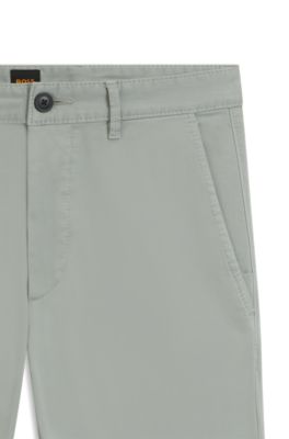 Slim-fit chinos in stretch-cotton satin, Light Green