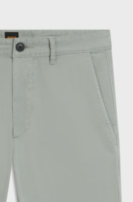 Slim-fit chinos in stretch-cotton satin, Light Green