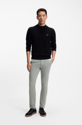 Slim-fit chinos in stretch-cotton satin, Light Green