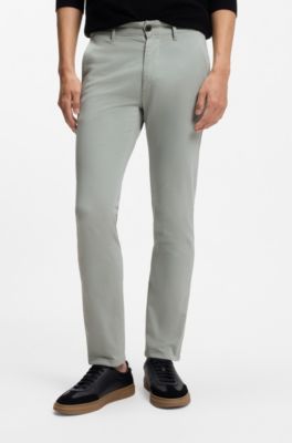 Slim-fit chinos in stretch-cotton satin, Light Green