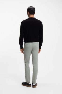 Chino slim fit in satin di cotone elasticizzato, Calce