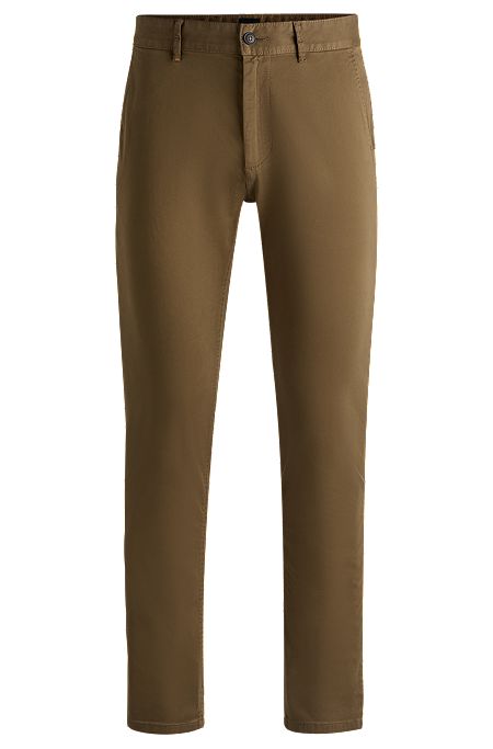 Slim-fit trousers in stretch-cotton satin, Dark Brown