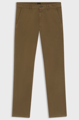 Slim-fit trousers in overdyed stretch satin, Khaki
