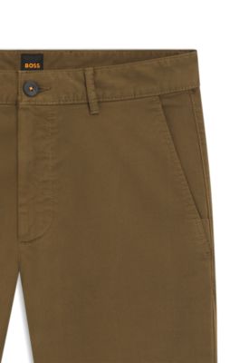 Slim-fit chinos in stretch-cotton satin, Khaki