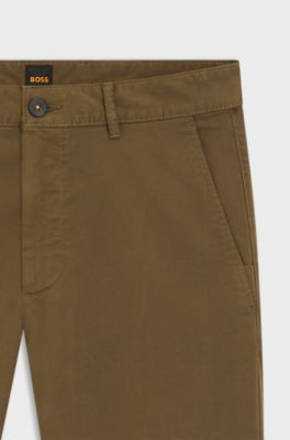 Slim-fit trousers in overdyed stretch satin, Khaki