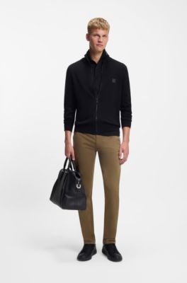 Slim-fit chinos in stretch-cotton satin, Khaki