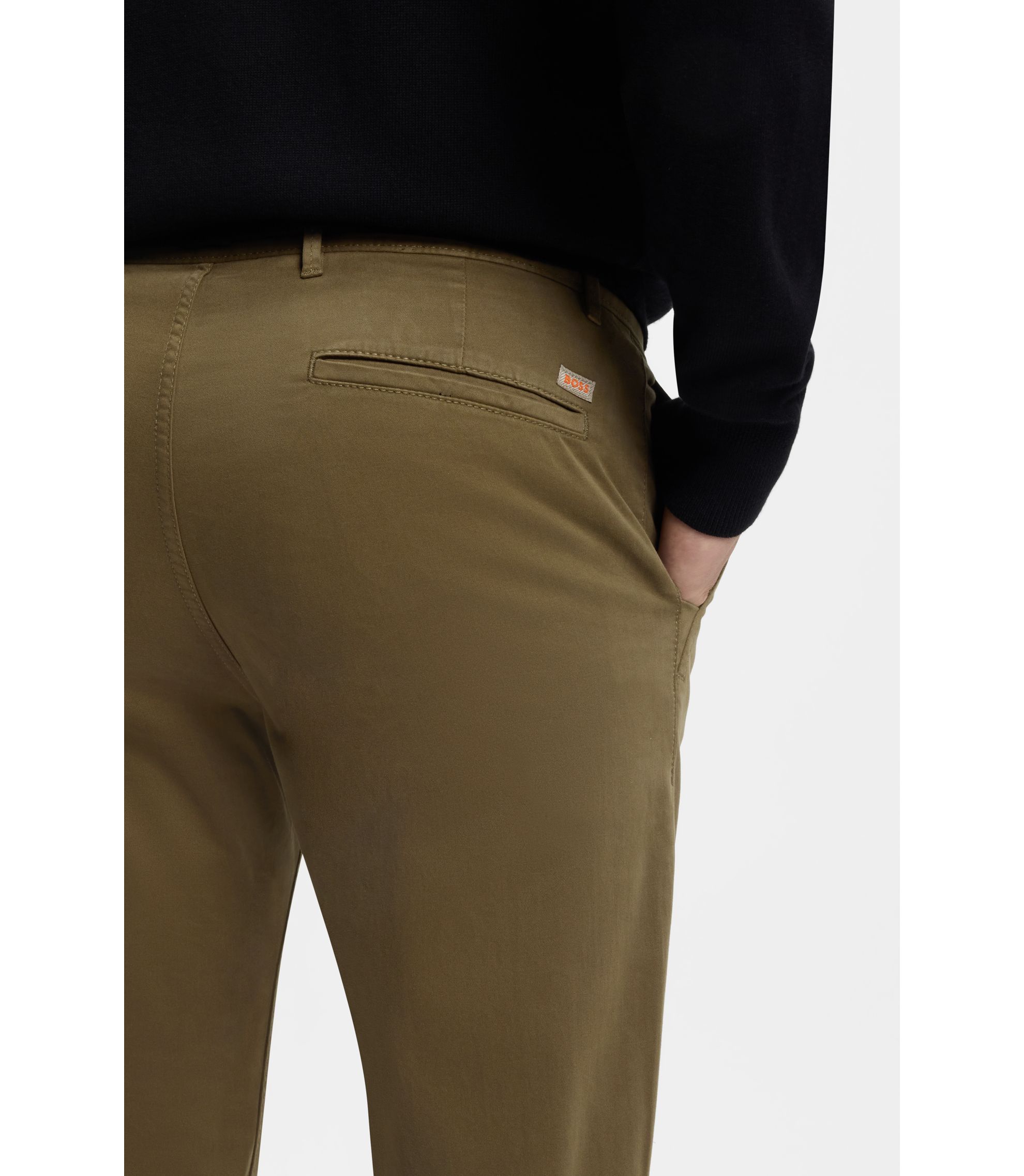 BOSS Chino Uomo Slim Fit In Raso Di Cotone Elasticizzato - Colore Marrone Chiaro (Light/Pastel Brown), Taglia 38W X 34L - 2