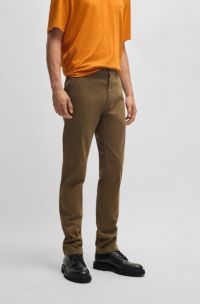 Chino Slim en satin de coton stretch, Marron foncé