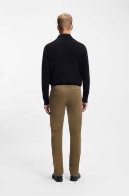 Slim-fit trousers in overdyed stretch satin, Khaki