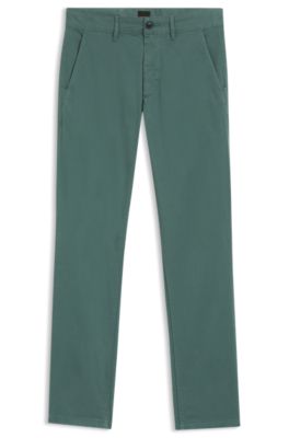 Slim-fit chinos in stretch-cotton satin, Green