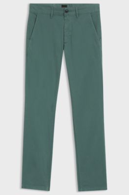 Slim-Fit Hose aus &uuml;berf&auml;rbtem elastischem Satin, Gr&uuml;n