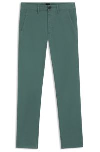Slim-fit chinos in stretch-cotton satin, Green