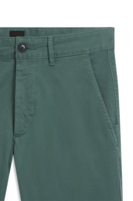 Slim-fit chinos in stretch-cotton satin, Green