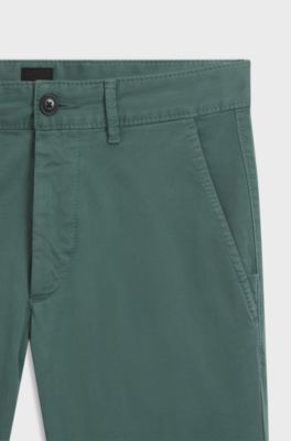 Chino slim fit in satin di cotone elasticizzato, Verde