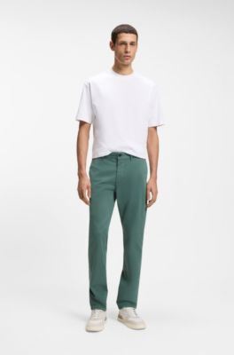 Chino Slim en satin de coton stretch, Vert