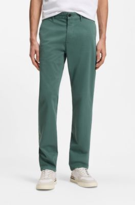 Slim-fit chinos in stretch-cotton satin, Green