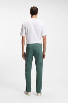 Chino slim fit in satin di cotone elasticizzato, Verde