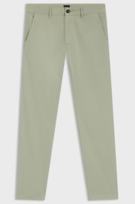 Slim-fit chinos in stretch-cotton satin, Light Green