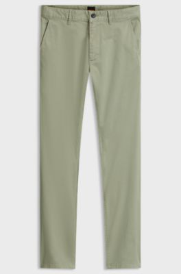 Slim-fit trousers in overdyed stretch satin, Light Green
