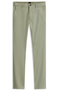 Pantaloni slim fit in satin elasticizzato sovratinto, Calce