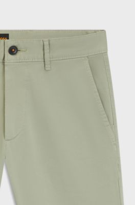 Slim-fit chinos in stretch-cotton satin, Light Green